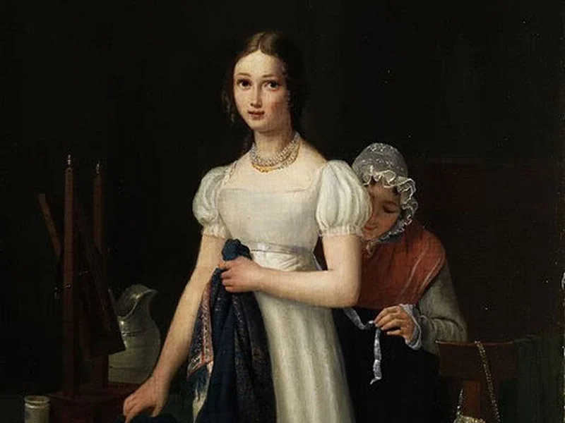 1796-Jacobus Cornelis Gaal - Giovane ragazza in abito bianco che si veste